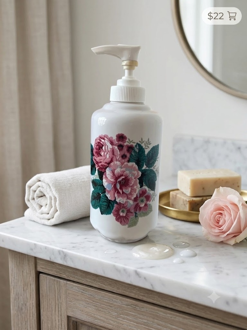 Vintage Waverly Valley Bouquet Ceramic Soap Lotion Pump Floral
